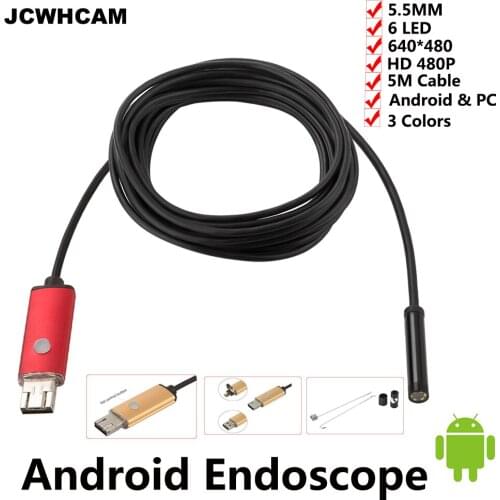 JCWHCAM Android Mobile USB Endoscope Camera 2in1 5.5mm Lens 5M Snake Camera Waterproof Inspection Borescope for Laptop OTG Phone