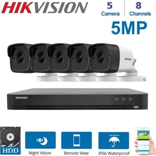 Hikvision 8channels DVR Video Surveillance Recorder With 5 Pcs 5MP Night vision Security Camera Kit