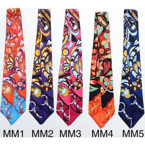 Classic Retro Color Stitching Printing Bag 5*100cm Small Silk Scarf for Women Luxury Brand for Ladies Wholesale Dropshipping