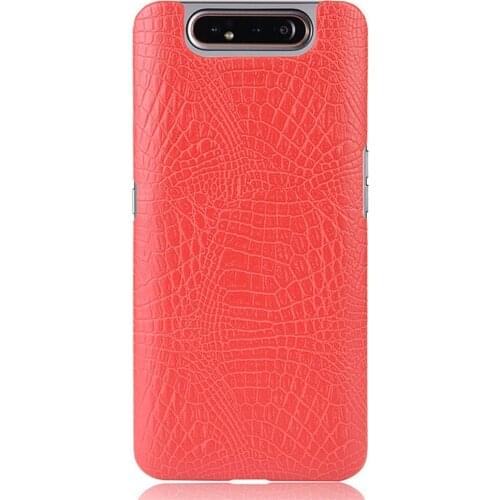 Retro Leather Phone Protective Case Crocodile Pattern Back Cover Solid Color Shell for Samsung Galaxy A80/A90 Smartphone