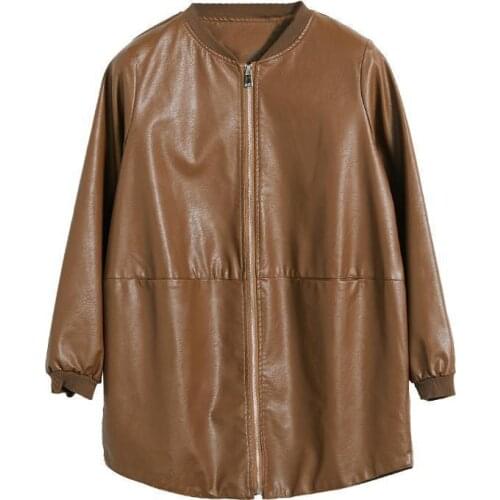 Women Leather Jacket 2021 Mid-length Large Size Loose Zip Coat Womens Clothing Spring And Autumn Winter New Women Jackets Black