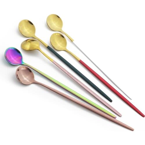Juice Coffee Stir Spoon Cutlery Set Colorful Dessert Tea Spoon Dinnerware Ice Cream Long Handle Scoop Stainless Steel Tableware