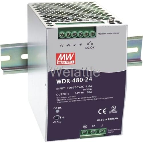 MEAN WELL original WDR-480-24 24V 20A meanwell WDR-480 24V 480W Single Output Industrial DIN RAIL Power Supply