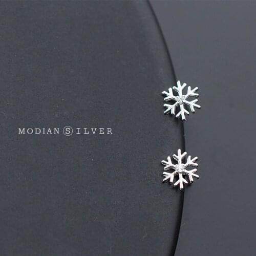 Modian Romantic Snowflake Clear CZ Lady Stud Earrings for Women 925 Sterling Silver Tiny Earrings for Girl Gfits Original Design