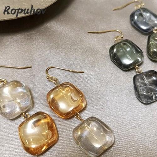 ROPUHOV 2021 Jewery Trendy Korean Earrings With Contrast Geometric Jelly Acrylic Transparent Candy Earrings Women
