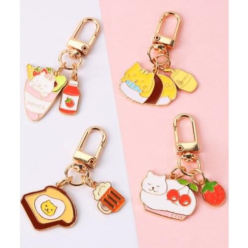 Cartoon Animal Cat Keychain Naughty Cat Charm Pendant Key Rings Women Bag Keys Fashion Metal Trinket Couple Gift Keyfob