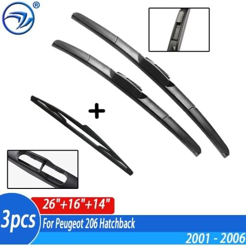 Wiper Front & Rear Wiper Blades Set Kit For Peugeot 206 Hatchback 2001 02 03 04 05 2006 Windshield Windscreen Window 26"16"14"