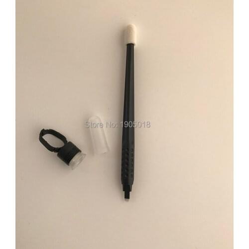 Newest 100pc black disposable microblading pen with 18U blade needles double head permanent makeup eyebrow tattoo pen with brush