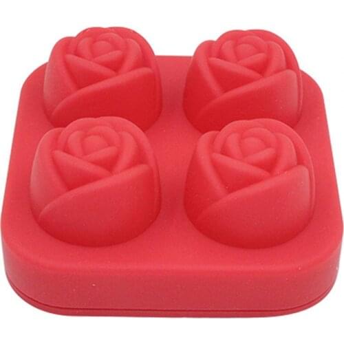 Ice Cube Tray Stackable Leak-proof Rose Shape 4-Cavity Ice Cube Tray Mold for Drink