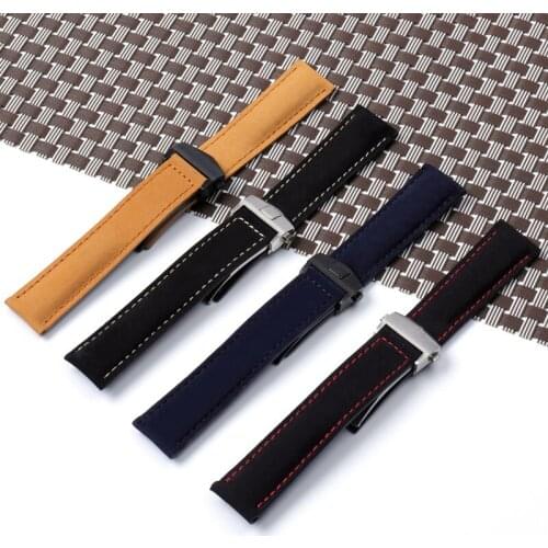Nubuck Leather 20mm Watchband For TAG strap For Heuer belt Deployment Clasp Wrist Bracelet Watch Band Black Brown Blue