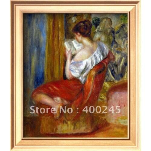 Hand painted+High quality girl oil painting Reading Woman by Renoir reproductions art on Canvas Bedroom wall Deco