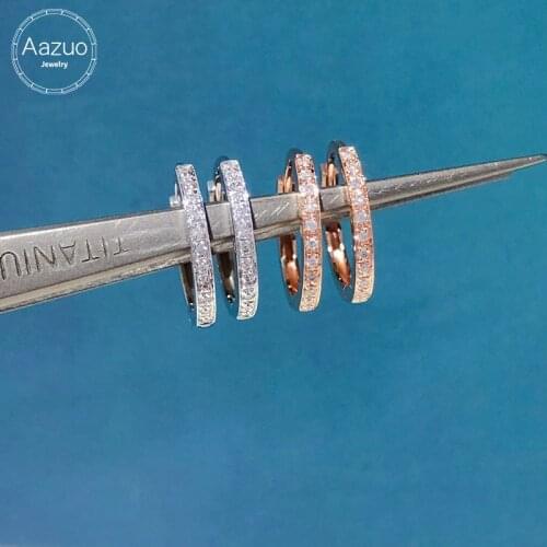 Aazuo Real 18K Rose Gold White Gold Real Diamonds Stud Earrings gifted for Women Engagement Wedding Chain Au750