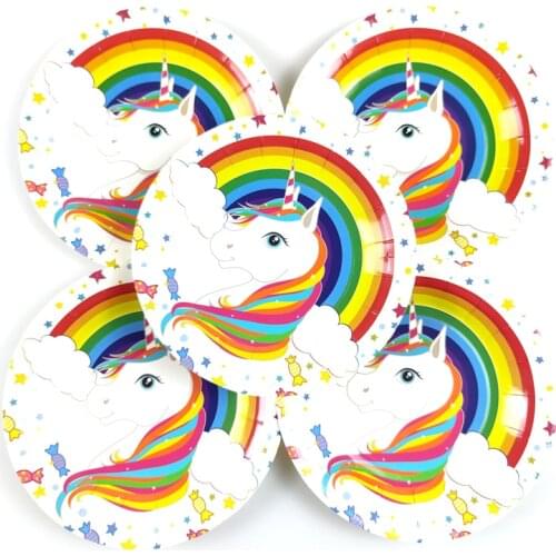 Unicorn Theme Plates Kids Boys Favors Dishes Happy Birthday Events Party Tableware Supplies Baby Shower Decoration 10pcs/lot