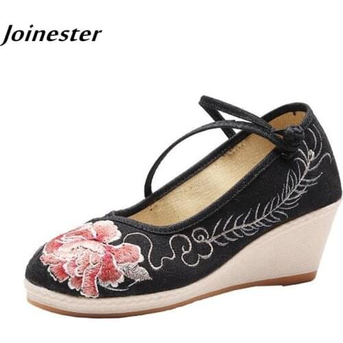 Ladies Ankle Strap Wedges Shoes Women Embroidered Espadrilles High Heel Mary Jane Sandals for Woman Casual Party Dress Pumps