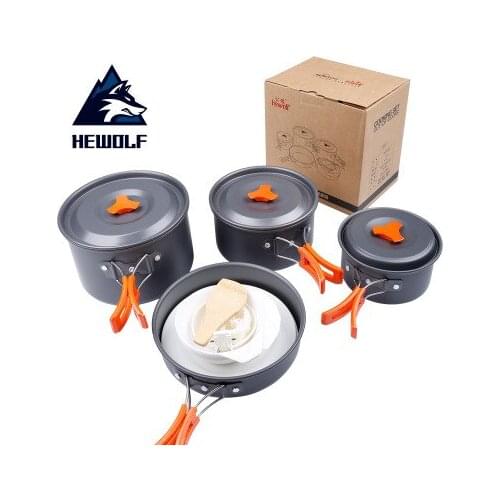 Hewolf outdoor pot kettle camping cookware Aluminum foldable tableware trekking picnic camping cooking set picnic equipment 4-5