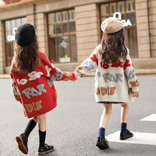 Knitted Sweater Kids 2021 New Winter Clothes for Girls Cotton Long Sleeve Single Breasted Cute Cardigan Kids Knitted Outwear