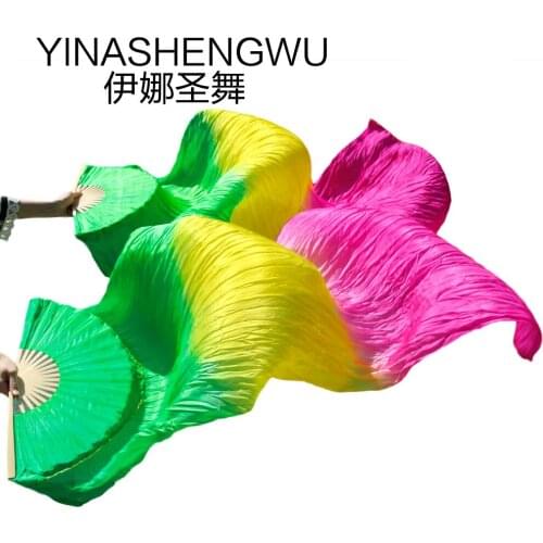 Stage Performance 100% Silk Belly Dance Fans Gradient Colour Dance Accessories Belly Dancing Silk Fans green+yellow+rose