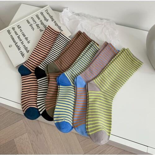 Japanese Korean Womens Long Socks Preppy Style Student Striped Cotton Socks Autumn Winter Fashion Casual Girls High Socks