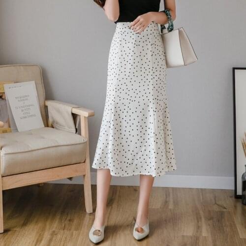 New Arrival 2020 Spring Summer Women Skirt Korean Fashion Elegant High Waist Slim Mermaid Skirt Dots Print Chiffon Skirt