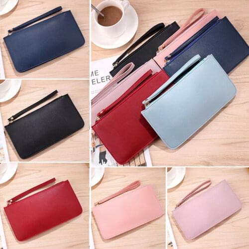 2019 Women Fashion PU Leather Long Wallet Card Holder Phone Purse Zipper Three Layers Wallets Black Red Light Blue Light Purple