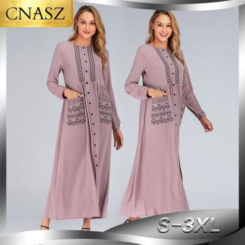 Women Muslim Dress 2019 TOP Women Embroidery Muslim Maxi Dress Casual Kaftan Long Dress Arab Dresses Evening