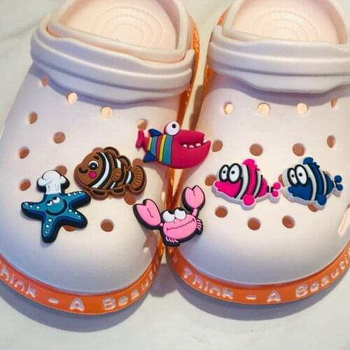 1Pcs Crab Fish Starfish Sea Animals Kids Shoe Accessories PVC Shoes Charms Fit Wristband Kids Party X-mas Gift