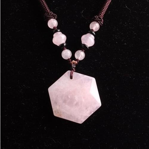1PC pink quartz Reiki Hexagram Meditation Natural Stone Beads Bohemia Women Necklace Women jewelry collar vip link dropshipping