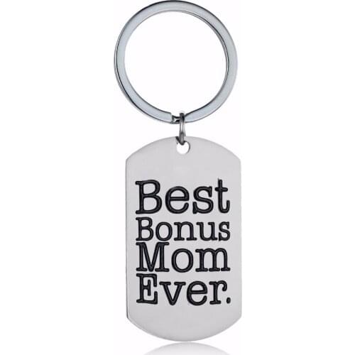 12PC/Lot Stainless Steel Keyring Best Bonus Mom Ever Keychain Daughter Son Stepmom Stepmother Mother-in-Law Gifts Key Chain Ring