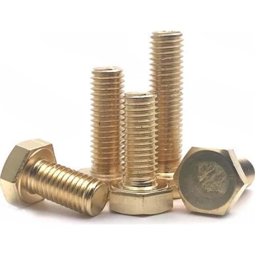 2pcs M16 outer hexagon brass screws bolts external hex head conductive screw mechanical brassiness bolt DIN933 20mm-120mm lenght