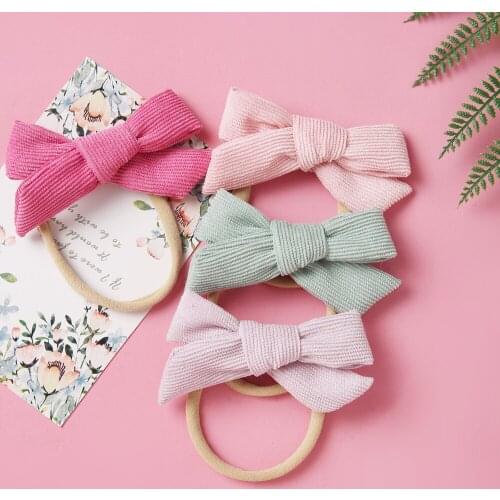 36pc/lot New Corduroy Bows Nylon Headband Girls Hair Bow Headband or Hair Clips Newborn Elastic Fabric Bow Headbands For Babies