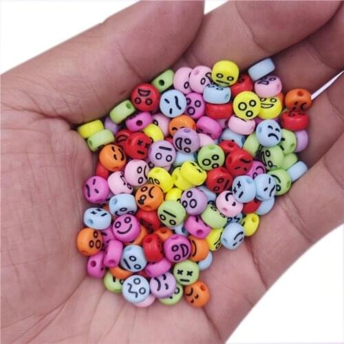 50pcs/Lot 7mm Gold Oval Shape Acrylic Spaced Beads Smile-Face Beads For Jewelry Making DIY Charms Bracelet Necklace