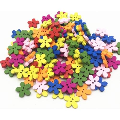 500pcs Mixed 15mm Flower Wood Buttons Baby Fancy 2 Holes Button Sewing Accessories For Scrapbooking Cardmaking