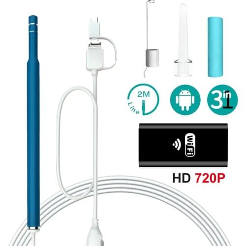 Wireless WiFi 5.5mm Ear Endoscope Video HD 720P Medical Safety Waterproof Camera IPhone Android Otoscopes Endoscopy and Windows