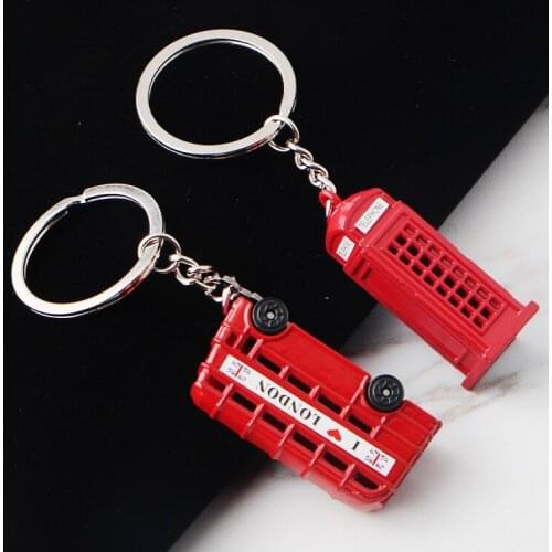Motorcycle Car Keychain Zinc Alloy Innovative Gift Fashional London Bus Keychain British Red Bus Double-decker Bus Key Ring