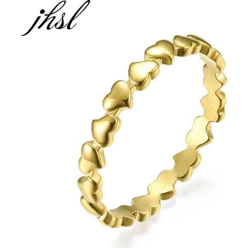 JHSL Brand 3mm Luxury Stainless Steel Women Heart Wedding Rings Rose Gold Silver Color US size 5 6 7 8 9 10 11