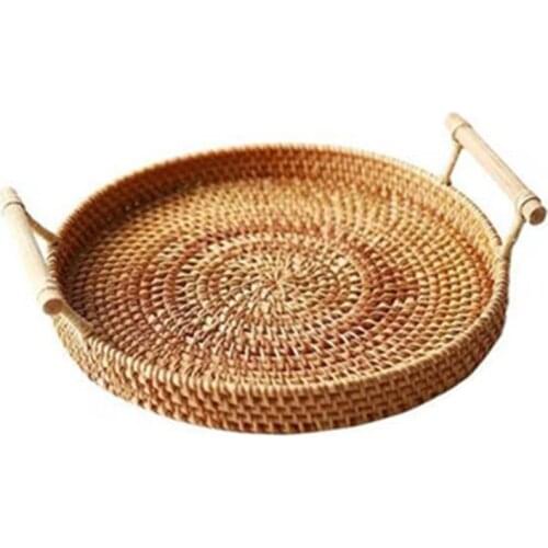 Household Rattan Tray Bread Fruit Snack Plate Portable Picnic Basket Desktop Woven Storage Basket Afternoon Tea Serving R9JC