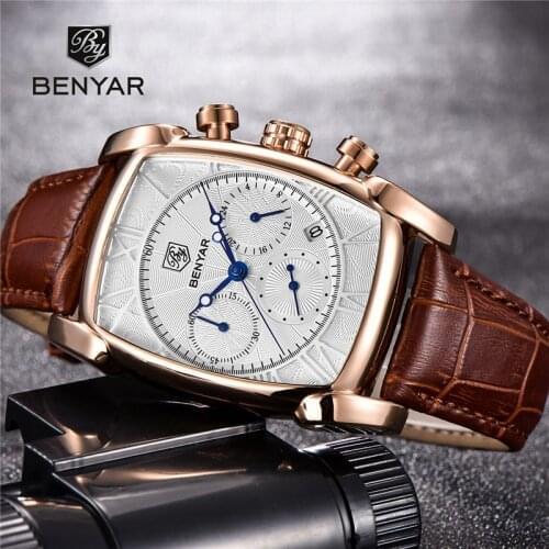 BENYAR Mens Watches 2019 Top Luxury Brand Man Chronograph Quartz Wristwatch Leather Army Military Male Clock Relogio Masculino
