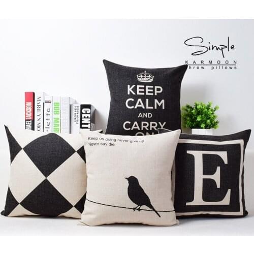 Nordic Black Bird and Letters Decortion Pillows Home Decor Cushion Keep Calm Throw Pillow Sofa Cushions Free Shipping