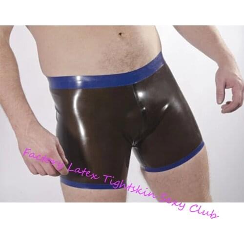 Latex Rubber Fetish Men Shorts Transparent Balck with Blue Trim Underpants Handmade Rubber Sexy Boys Underwear Hot Sell XS-XXXL