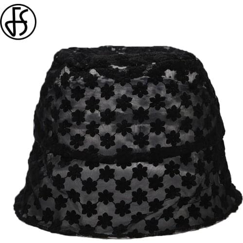 FS Retro Lightweight Flower Sunscreen Breathable Bucket Hat For Women Elegant Black White Lace Sunshade Korean Fisherman Hat