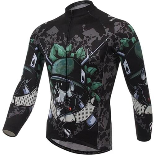 Xintown Skull Style Mens Long Sleeve Cycling Jersey Breathable Bicycle Cycling Clothing Sport Bike Jersey Jackets Ropa Ciclismo