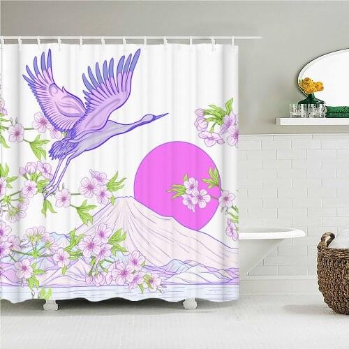 Japanese style beautiful cherry blossom flower bird psychedelic simple shower curtain bathroom layout home decoration
