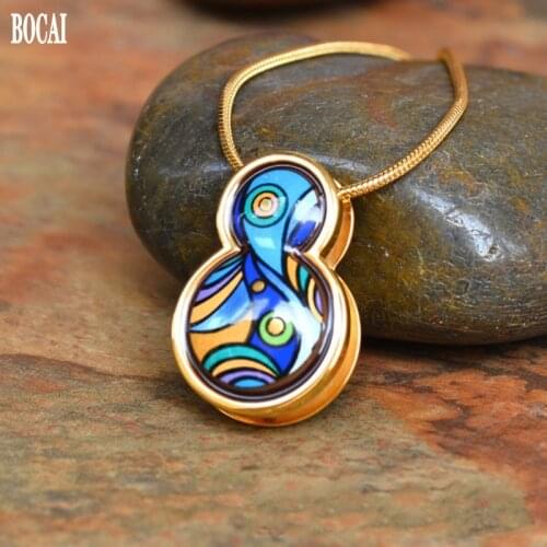 2020 new cloisonne pendant with necklace enamel color Three-dimensional gourd shape double-sided enamel color pendant for woman