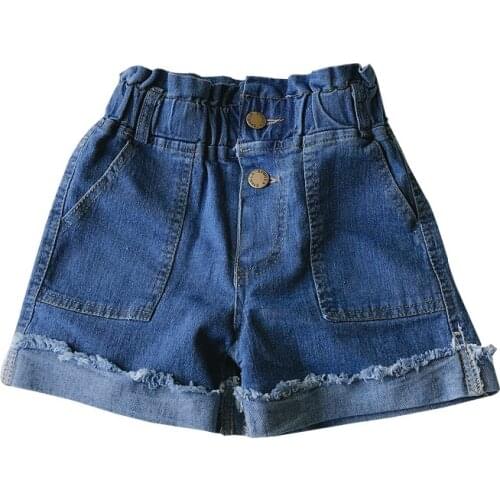 Summer children clothes denim shorts girls high waist fashion straight all-match denim shorts for kids pants