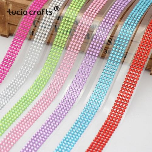 Lucia crafts 18mm*50cm Colorful acrylic Rhinestone self adhesive sticker ribbon belt Scrapbooking Material 1piece I1011