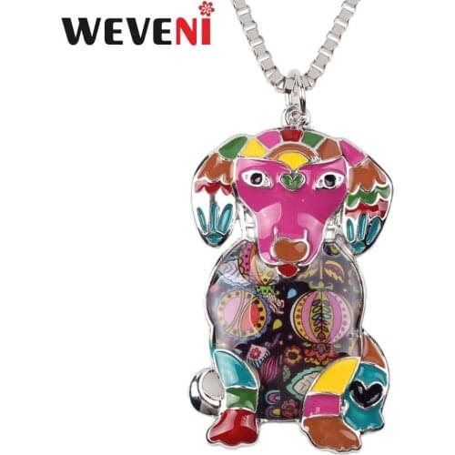 WEVENI Statement Enamel Metal Labrador Dog Necklace Pendants Collar Chain Accessories Novelty Animal Jewelry For Women Girls New
