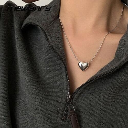 Mewanry Minimalist 925 Sterling Silver Necklace 2021 Trend Vintage Elegant Love Heart Pendant Girls Party Jewelry Birthday Gifts