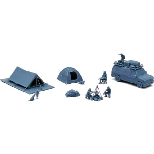Outland Models Military Scenery Structure Outdoor Campsite Set with Van & People 1:87 HO Scale
