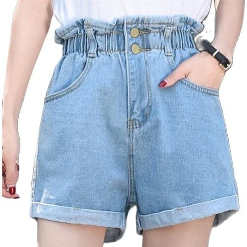 Plus Size Fashion Women Elastic High Waist Wide Leg Cotton Shorts Summer Jeans Shorts Skirts
