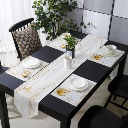 Marble Table Runner Holiday Kitchen Dining Table Runners Place Mats Set for Home Party Decor